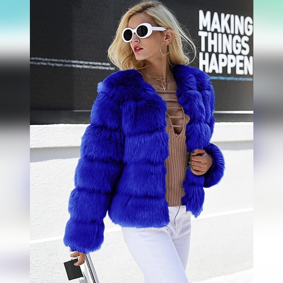 Jackets & Blazers - Vibrant Blue Teddy Jacket for Women